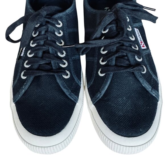 Superga Size 9 1/2  Sneakers Classic Black Unisex Cotton Canvas Lace Up Iconic - Picture 3 of 15